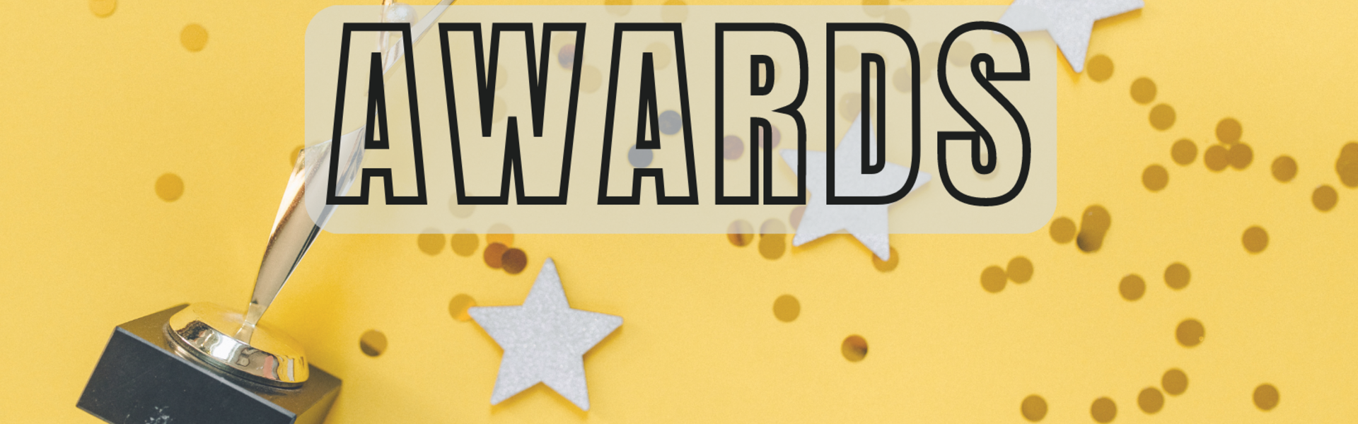 trophy on yellow background with paper stars and Awards written on top